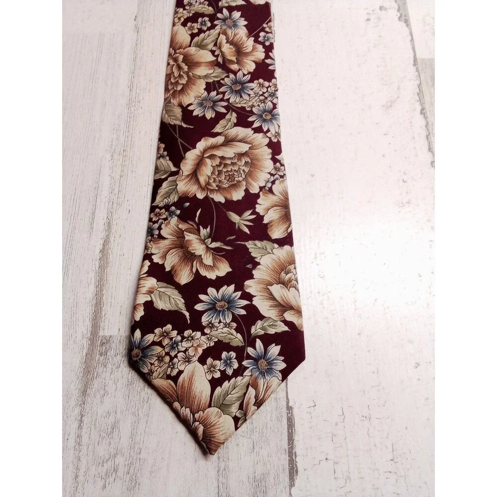 Men's Wembley Burgundy Floral Tie 56 Inches Long Silk